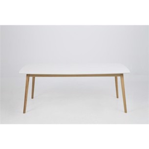 Nagano spisebord - hvid lakeret træplade og massiv egestel - 180 x 90 cm. Højde 75 cm.